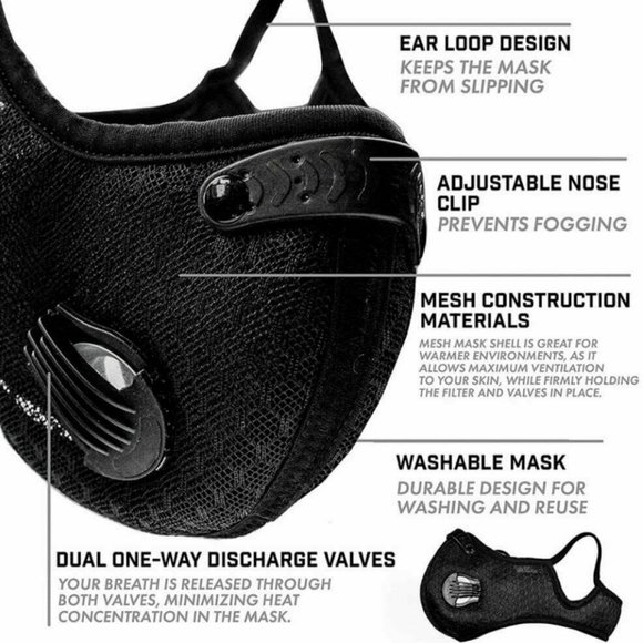 Activated Carbon Air Purifying Face Mask Cycling Reusable  Washable Face Mask +1 Activated Carbon Filter